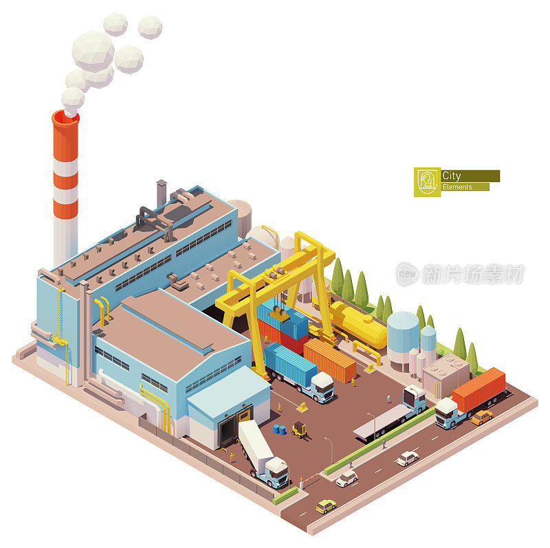 Vector isometric factory building